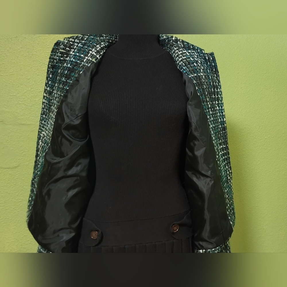 Vintage JM Collection Women's Tweed Plaid Pattern Jacket Teal,Blk, White Sz 12 - Picture 9 of 12